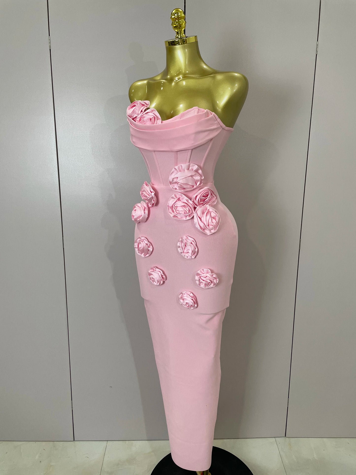 Sexy Fashion White Elegant Strapless Flower Bodycon Long Dress Women Casual Streetwear Club Birthday Party Slim Elegangt Dresses