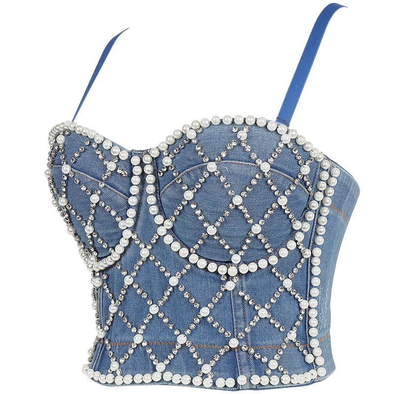 Irene Tinnie Sexy Cute Loch Cartoon Dekoration Push Up Bustier Damen Jeans Bralette Cropped Top Weste Große Größe