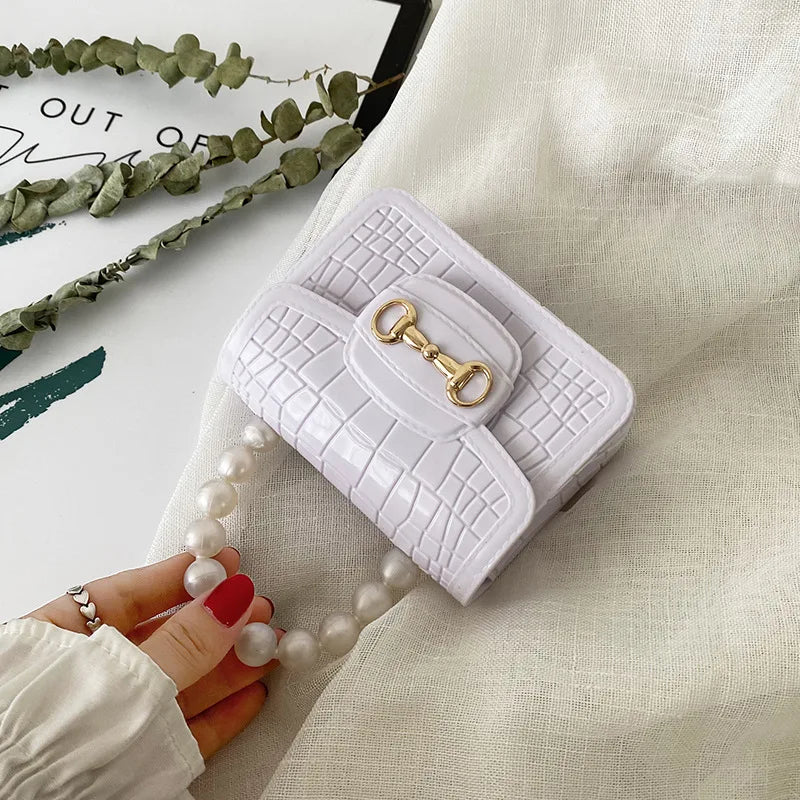 Fashion Mini Handbags PVC Crossbody Coin Purse Crocodile Pattern Pearl Handbag Plastic Small Chain Jelly Bag For Girl Wholesale