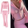 TARUXY Women Spring Outfits Casual Zipper Sweater Hoodie Set High Waist Flare Pants Suits Pink Knitted Womens Y2k Two Piece Set
