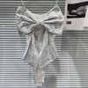 DEAT Sequin Big Bow Jumpsuit Suspender Vest For Women 2024 Summer New Fashion Celebrity Solid Color Camisole Female 11XX9197
