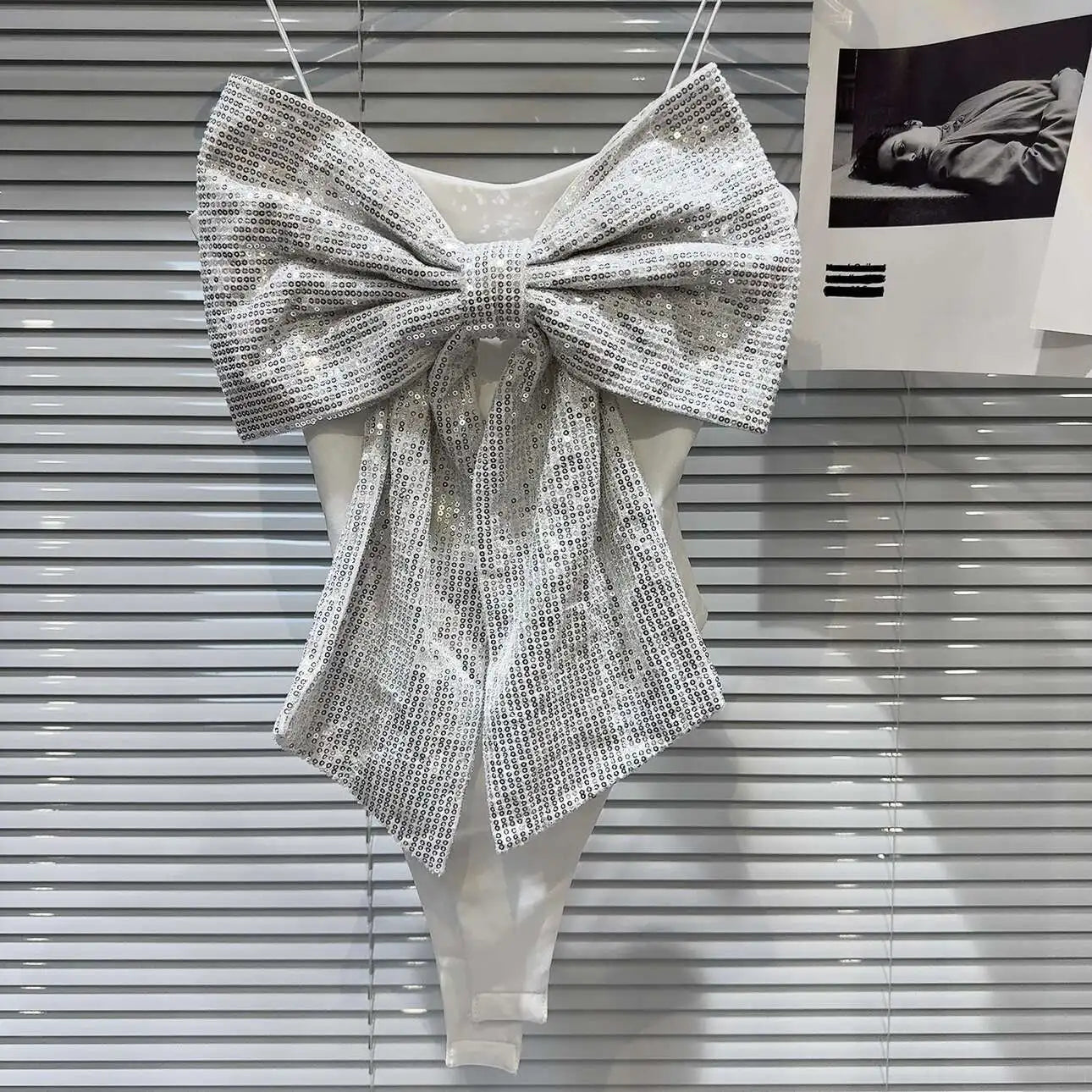 DEAT Sequin Big Bow Jumpsuit Suspender Vest For Women 2024 Summer New Fashion Celebrity Solid Color Camisole Female 11XX9197