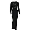 Articat Sexy Hohl Saum Langarm Elastisches Enges Kleid Damen Falten Doppellagig Weibliche Vestidos Elegantes Party Abendkleid