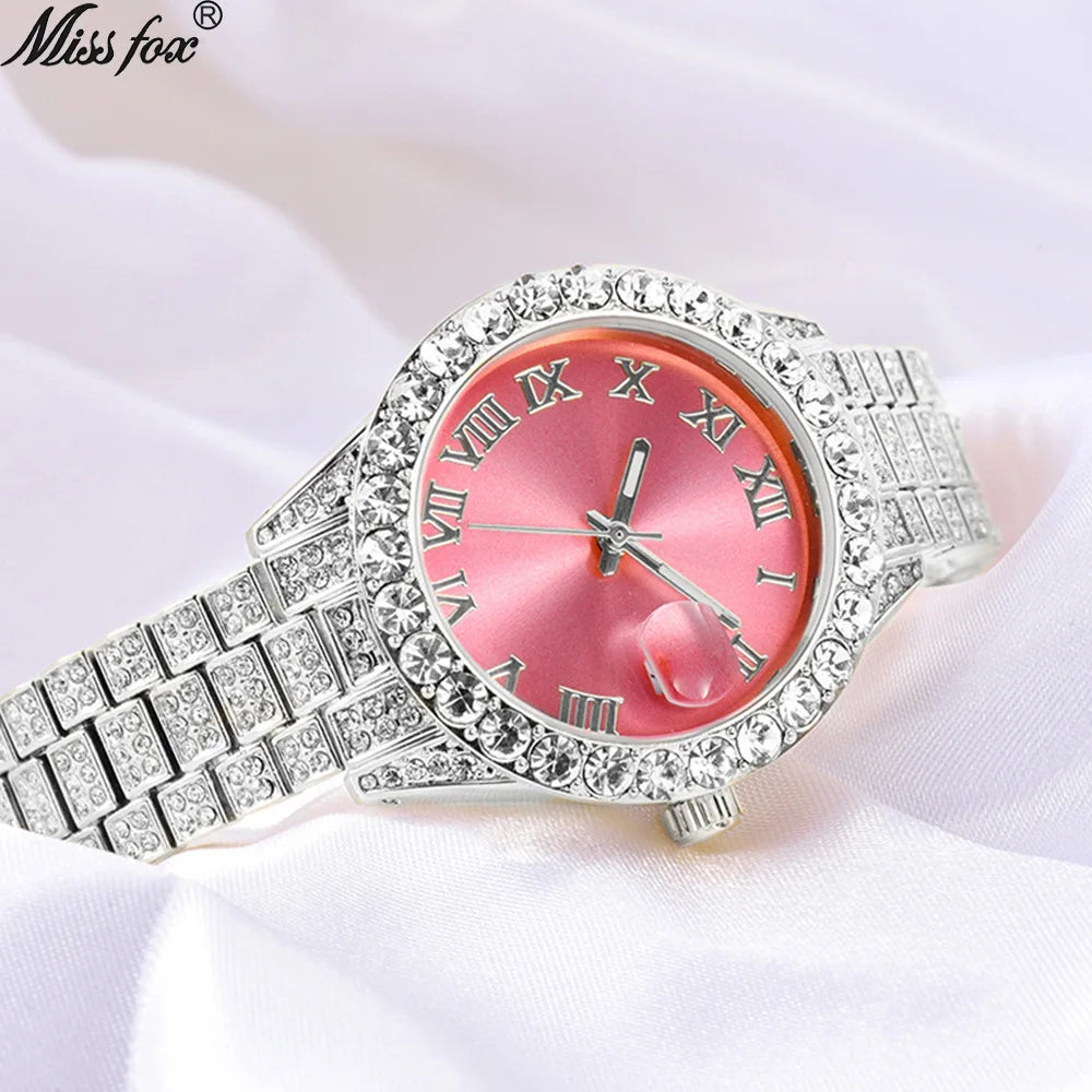 MISSFOX Pink Damen Armbanduhren Luxus Klein Zifferblatt Elegant Quarz Uhr Für Damen Icy Look Party Schmuck Mini Babe So Süß Armbanduhr
