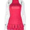 Joskaa Elegant Red Mini Tiered Dress Women Hipster Sexy Halter Backless Skinny Vestidos 2025 Summer Clubwear Vacation Beachwear