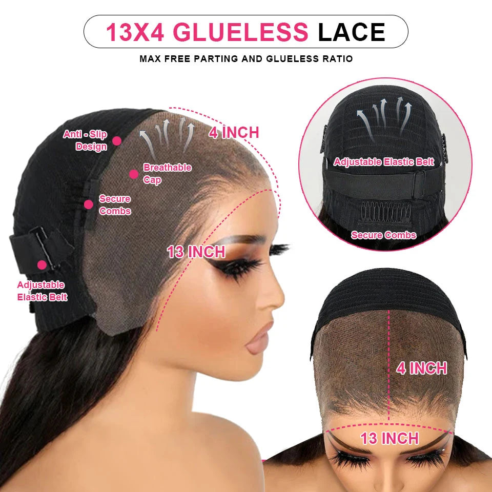 Kleberlose vorgeflochtene Perücken Tiefe Welle HD 13x6 Lace Front Perücke, alles vorbereitet, gelockt, 13x4 HD Lace Front Echthaarperücken, sofort tragbar