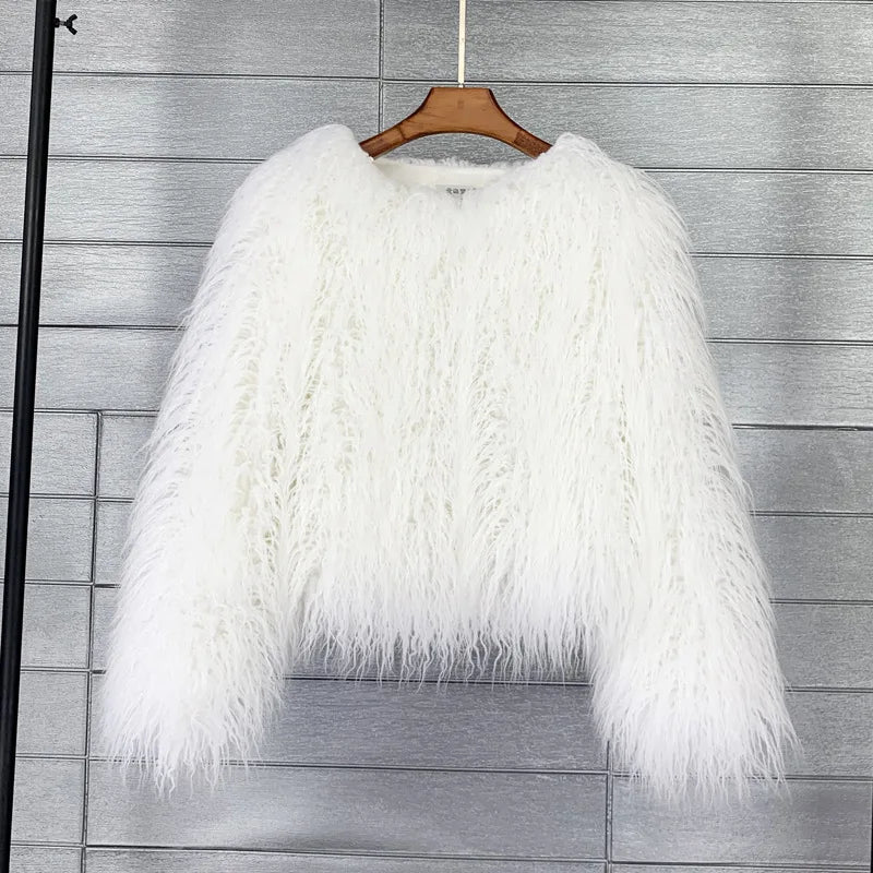 2023 Women Faux Fur Coat Autumn Winter High Quality Fluffy Short Coat Faux Fur Jacket