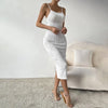 Elegantes weißes Neckholder-Kleid Damen rückenfrei sexy langes Kleid Strandurlaub einfarbige Kleider Frühling Sommer vielseitiger Unterrock
