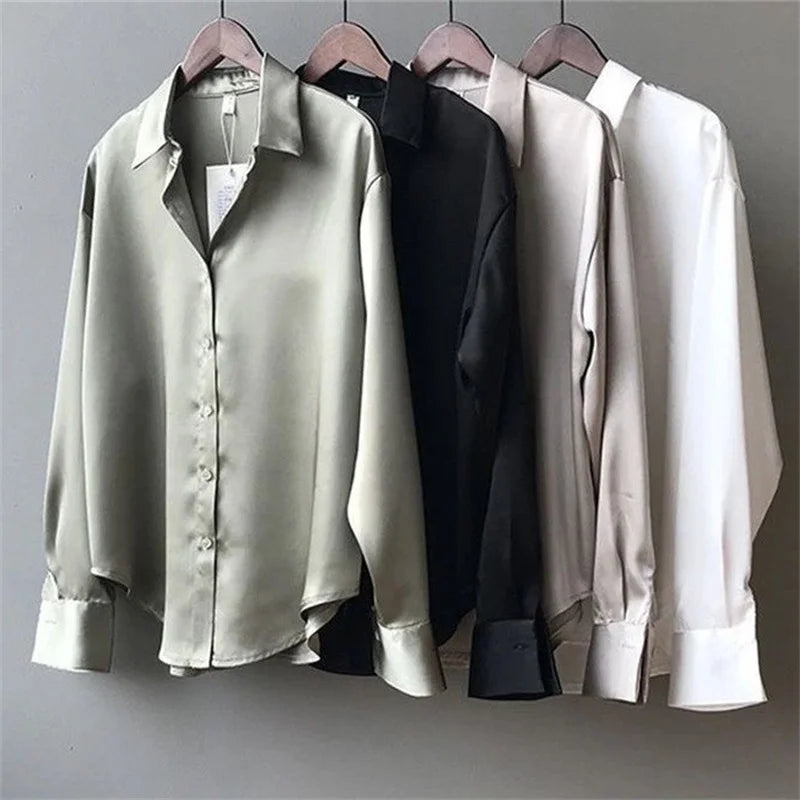 Damen Frühling Herbst Stil Blusen Hemden Damen Casual Langarm Umlegekragen Blusas Tops DF4849