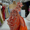 Luxurious Orange Formal Prom Party Dress Aso Ebi Wedding Engagement Gown 3D Lace Feather Long Celebrity Dress Customized 2025