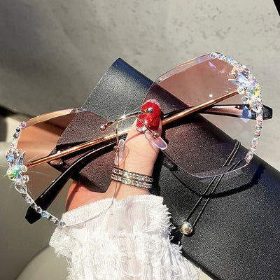 2025 Luxusmarken-Design Vintage randlose Strass-Sonnenbrille Damen Herren Mode-Verlaufsgläser Sonnenbrillen für Damen