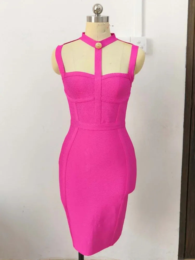 Neu eingetroffen Sommerstil sexy Cut-Out-Kleid mit Knöpfen und elastischem Verband, Designer-Abendpartykleid für Prominente 2022, Vestidos