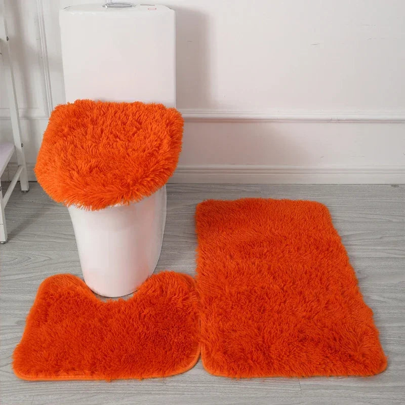 3er-Set einfarbige Heimteppiche Toilettendeckelbezug Teppich-Set rutschfeste Fußmatte für Badezimmerboden Badteppich Fußmatte