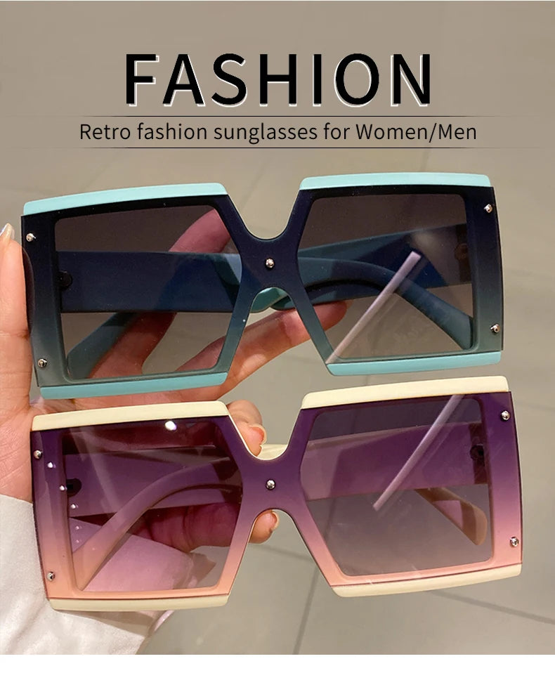 KAMMPT Quadratische Oversize-Sonnenbrille Unisex Trendige Verlaufs-Goggle Luxusmarken-Design Sonnenbrille
