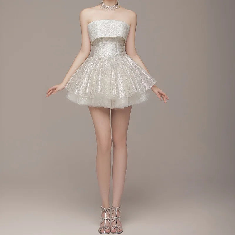 Elegantes trägerloses Korsett-Minikleid schulterfrei glänzende Kleider glitzerndes rückenfreies Roben-Ballkleid Geburtstag Abendparty Cocktail