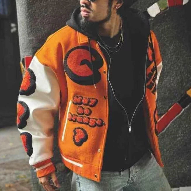 Bestickte College Jacke Herren PU-Lederärmel Oversized Bomberjacken Damen Baseball Mäntel Streetwear Herren Kleidung