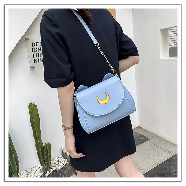 Summer Sailor Moon Ladies Handbag Black Luna Cat Shape Chain Shoulder Bag PU Leather Women Messenger Crossbody Small Bag Purses