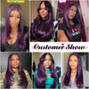 99J Burgundy Red Layered Lace Front Wig With Bangs Bone Straight Synthetic Lace Frontal Wigs 13x4 HD Glueless PrePlucked Cosplay