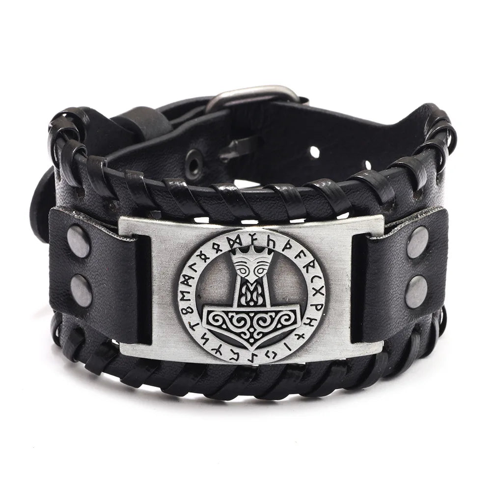 New Retro Wide Leather Pirate Compass Bracelet Men's Bracelet Celtic Viking Jewelry Compass Bracelet Accessories Party Gifts