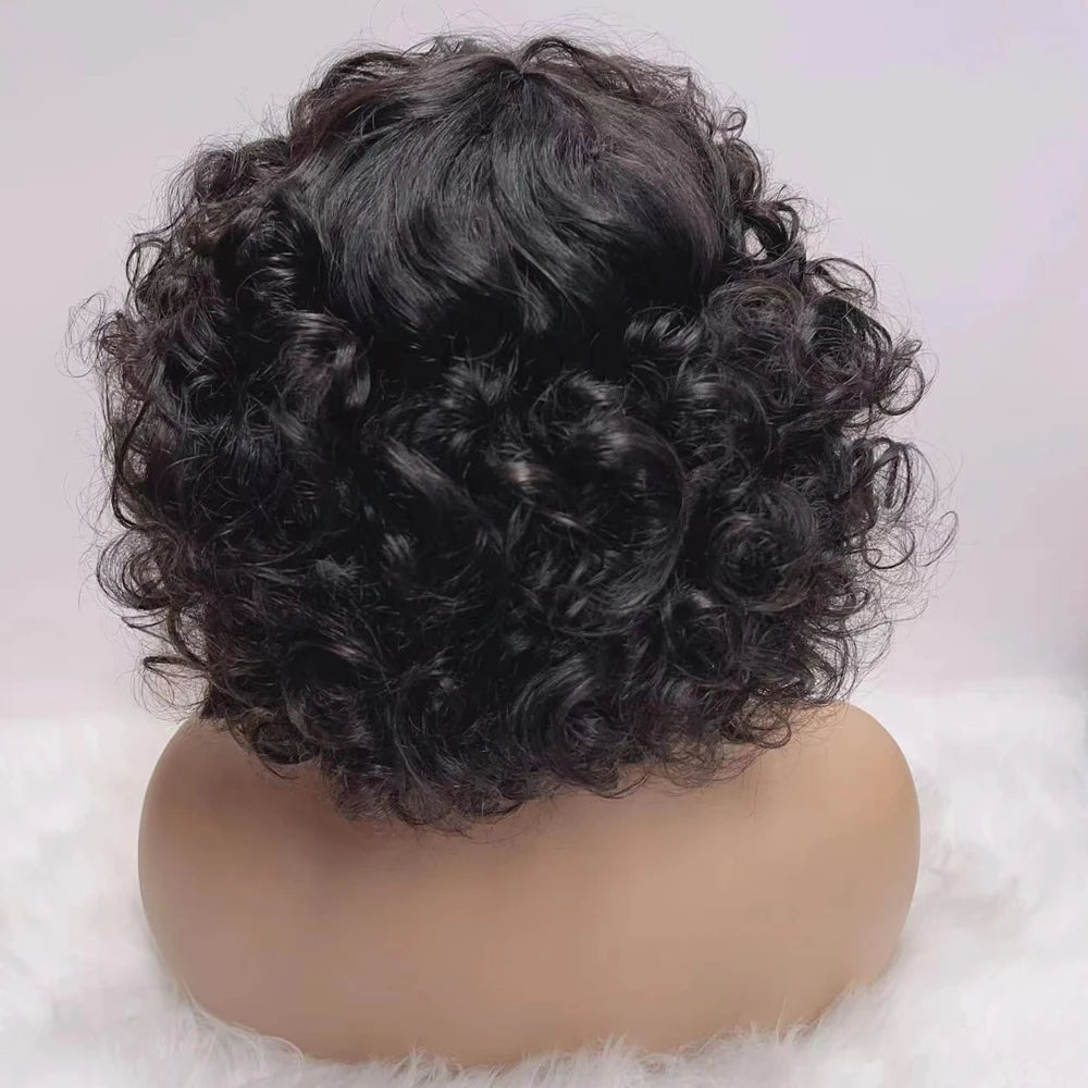 330% Dichte Brasilianische Egg Curl Pixie Cut Perücke Echthaar mit Pony Wasserwelle Kurze Bob Perücke für Frauen Vorgezupft Lokale Lieferung