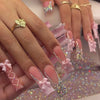 24 Stk. lange Ballett French Press-on-Nägel mit niedlicher rosa Schleife, glänzendem Diamant-Dekor, falsche Nagelspitzen, tragbare süße koreanische künstliche Nägel