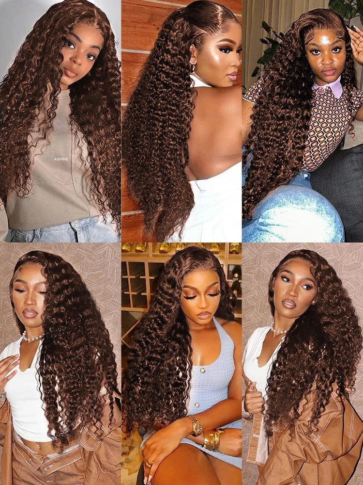 40 30 Inch Chocolate Brown Deep Wave Lace Front Wigs Human Hair #4 Colored 13x4 13x6 Hd Curly Lace Frontal Wigs Pre Plucked