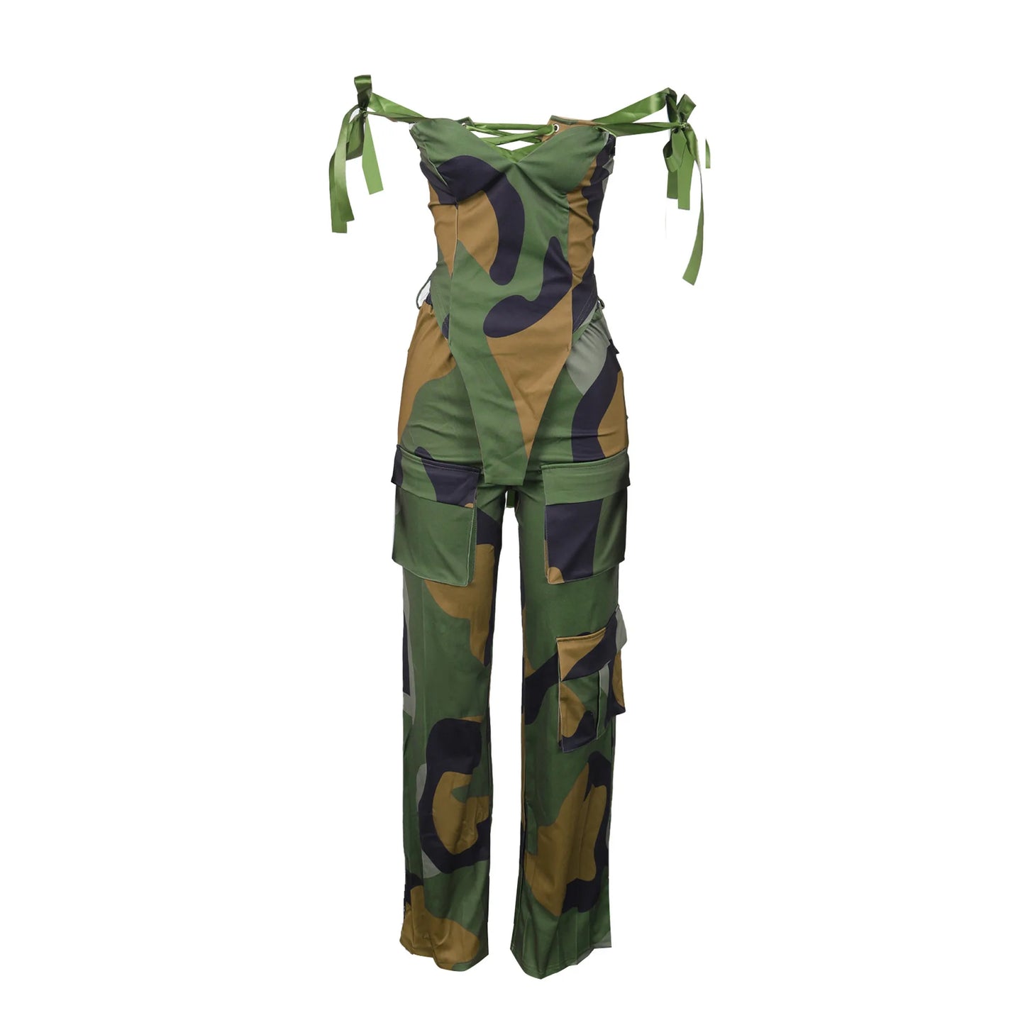 Two Pieces Women Pant Sets Print Matching Set Drawstring Pockets Sleeveless Top Elastic Waist Pants Slim Fit Casual 2026 Spring