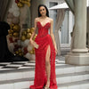 Exquisite Sexy Red Beading Tassel V Neck Side Slit Prom Dress Glittering Sequins Crystal Luxury Prom Wedding Party Gowns