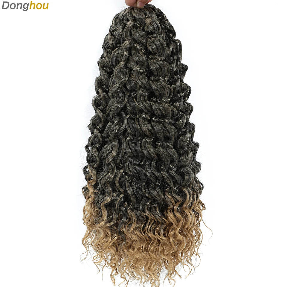 Beach Curl Crochet Hair Gogo Curl Crochet Hair 18 Inch Ombre Brown Blonde Bug Ginger T30 Synthetic Deep Wave Twist Crochet Braid