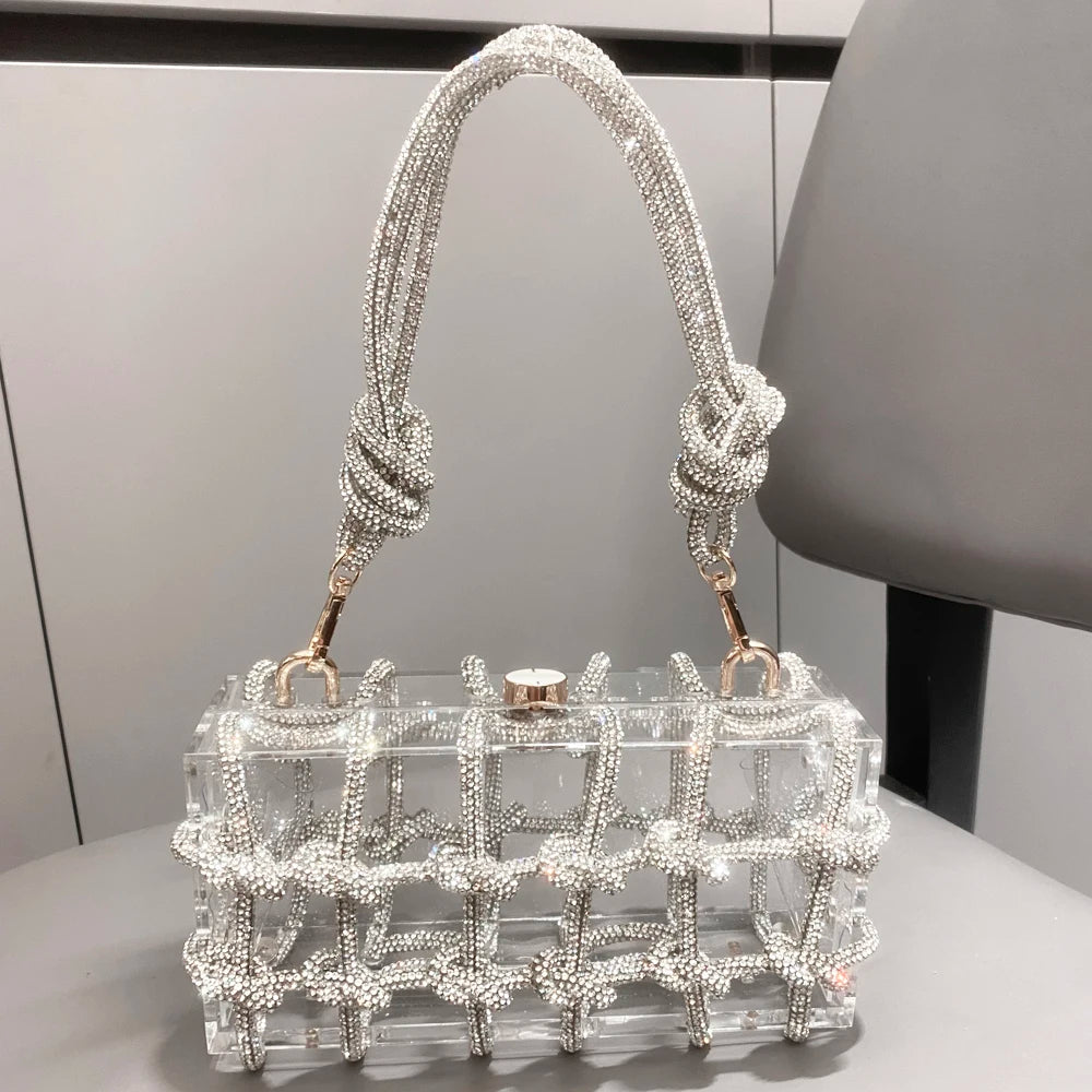 Abendtasche mit Strasssteinen, silberne, handgefertigte Handtasche mit Kristallbesatz für Damen, Geldbörsen und Handtaschen, luxuriöse Designer-Banketttasche