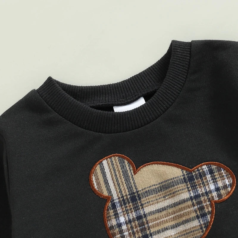 0-24M Baby Girls Autumn Clothes Newborn Toddler Long Sleeve Plaid Bear Pattern Tops Sweatshirt Pants Outfits Tracksuits