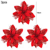 3/10Stück 14cm Weihnachtsblumen Glitzer Rot Gold Blütenkopf Weihnachtsbaumschmuck Neujahrsdekorationen für Zuhause Navidad Noel Geschenke