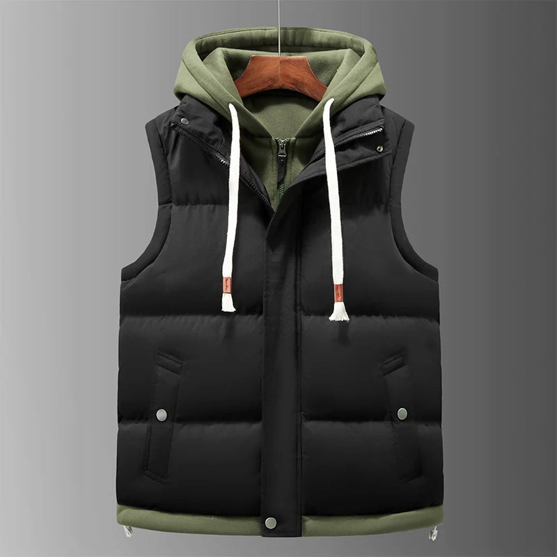 Unisex Fashion Hooded Vests Jacket Sleeveless Vest Autumn Thermal Soft Vests Casual Coats Male Cotton Men's Vest Men Thicken