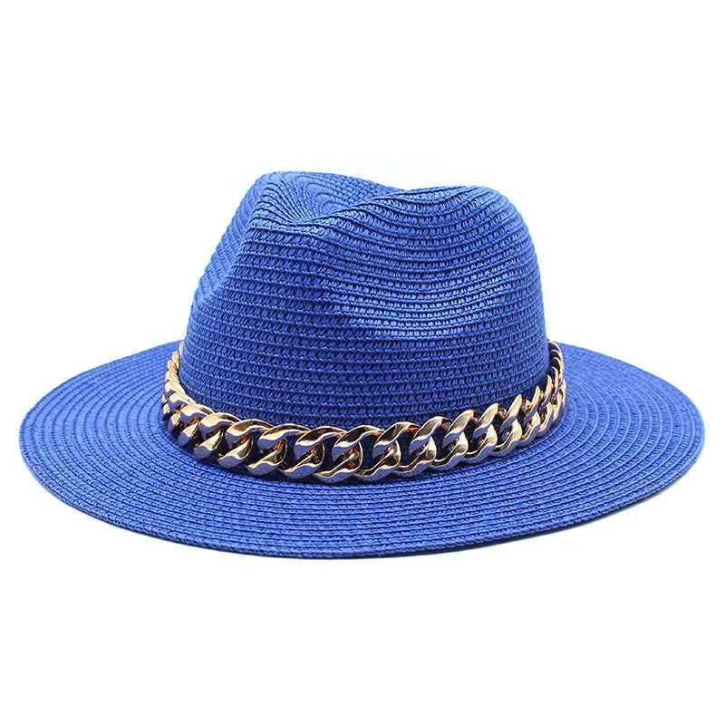 Set Straw Hat and Bag Set Gold Chain Bag Hat Set Ladies Leather Bag Tote Church Fedora Party Jazz Straw Hat