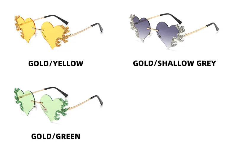 Randlose Sonnenbrille Damen Luxusmarke Strass Sonnenbrille Damen Niedliche Herzform Punk Party Brille очки від сонця женские