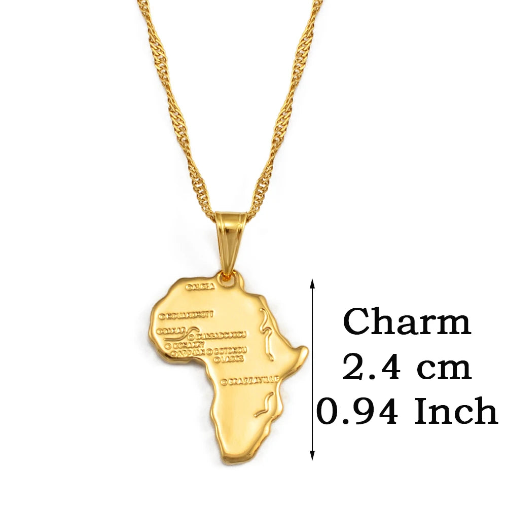 Anniyo Africa Map Pendant Necklace Women Men Silver Color/Gold Color Ethiopian Jewelry Wholesale African Hiphop Item @132106