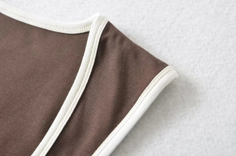 Woman Fashion Slim Solid Contrust Camis Casual Sleeveless Tanks Square Collar Crop Tops Clothing Streetwear Mujer 2024 Y2k