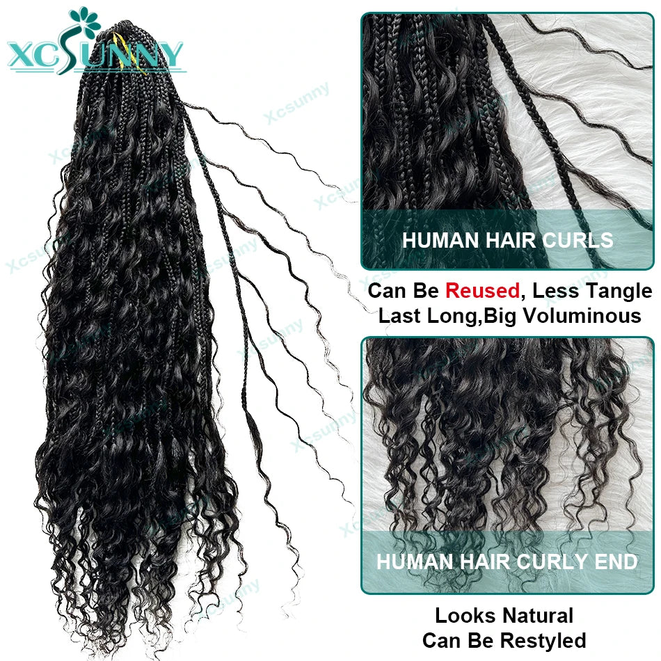 Crochet Braids Echthaar vorgeflochten Boho Box Braid Häkelzöpfe Echthaar vorgeflechtet mit lockigen Enden 100 Strähnen Farbe 30 27