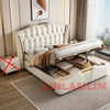 MINGDIBAO Luxuriöses, modernes Polsterbettgestell mit Goldakzenten, Designer-Bett aus echtem Leder, Schlafzimmermöbel in Queen-/King-Size