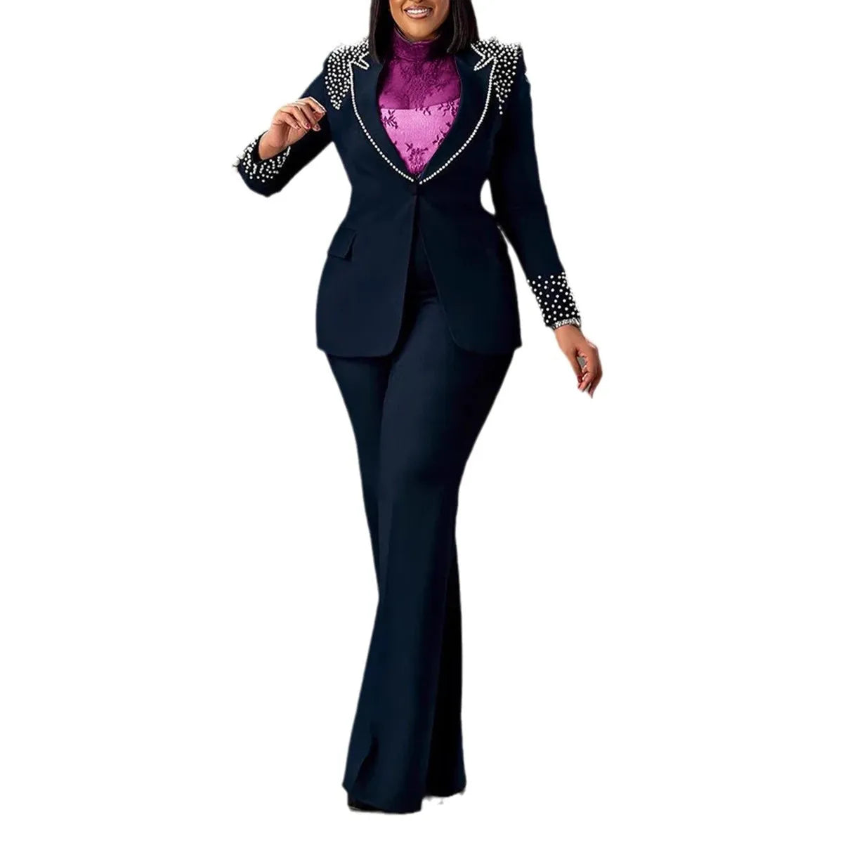 2 Pieces Women's Sets Autumn Winter Long Sleeve Pearl Blazers Suit Tops And Pants Suits Two Piece Set Tracksuit Outfit 2025