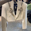 Frühling Sommer Diamanten Perlen Schleife Blazer Mantel 3D Schleife Strass Anzug Jacke Kristallkette Umlegekragen OL Strickjacke Tops