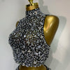 High Quality Sparkling Rhinestone Sexy See Through Blackless Top Skirt Two Pieces Set Woman Luxury Birthday Evening Party Gowns