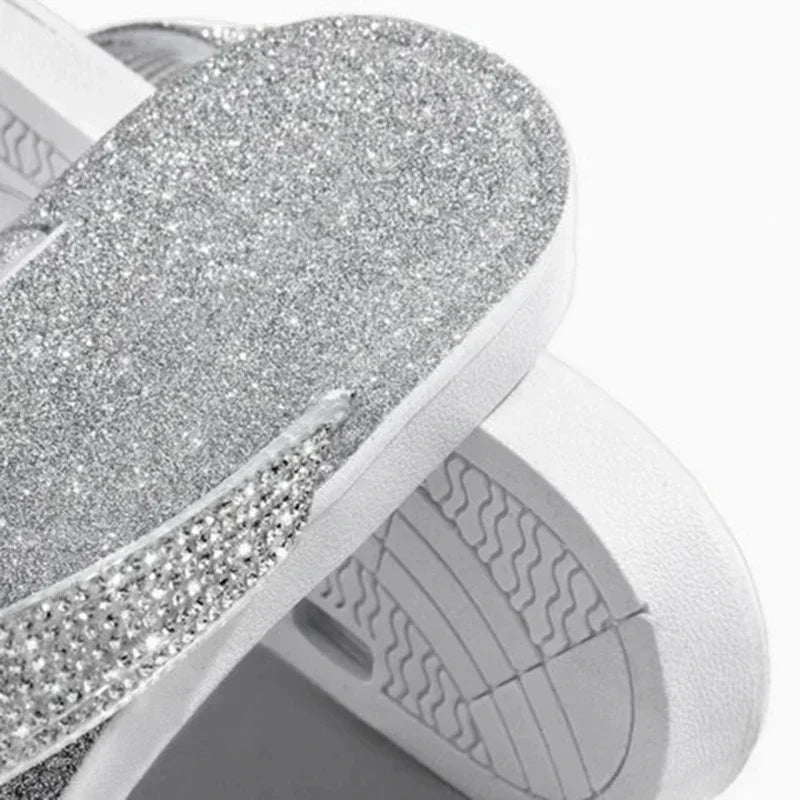 2024 Women Flip Flop Slippers Slides Bling Rhinestone Ladies Shoes Casual Summer Flat Female Crystal Glitter Woman Plus Size 43