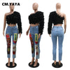 CM.YAYA Damen Rüschen Einärmel Schräger Kragen Tunika Bluse und Hemd Tops 2024 Sommer Streetwear Nachtclub Party Strand Tops