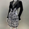 2024 Luxus Diamanten Quasten Sexy Cut-Out Gekerbte Schwarze Minikleid Damen Abendparty Vestido Feiern Club Party Outfit