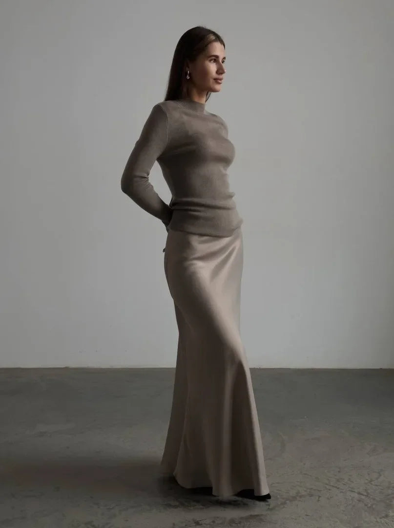 Wolfeel Freizeit Satin Damenrock Frühling Sommer Mode Locker Hoher Bund Maxi Röcke Elegant Einfacher Satin-Fischschwanzrock