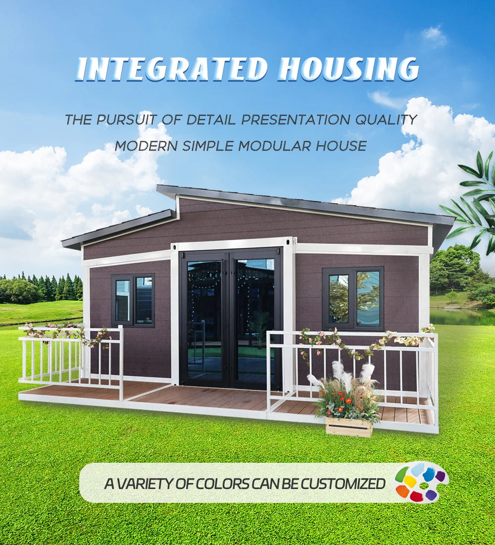 Vorgefertigtes mobiles Tiny House mit leichtem Stahldach, 2, 3, 4, 5 Schlafzimmern, 20 Fuß, 40 Fuß, faltbares, erweiterbares Containerhaus mit Terrasse