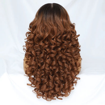 Latisha 13X6 HD Synthetische Spitzenfrontperücke lockig vorgezupfte Lace-Frontal-Perücke mit Pony für Damen, Highlights mit Babyhaar, 24 Zoll