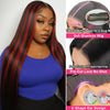 200% Upgraded 1B/99J Black With Red Bone Straight 5x5 Highlight Wig Human Hair Brazilian Burgundy Colored Glueless Wig For Women