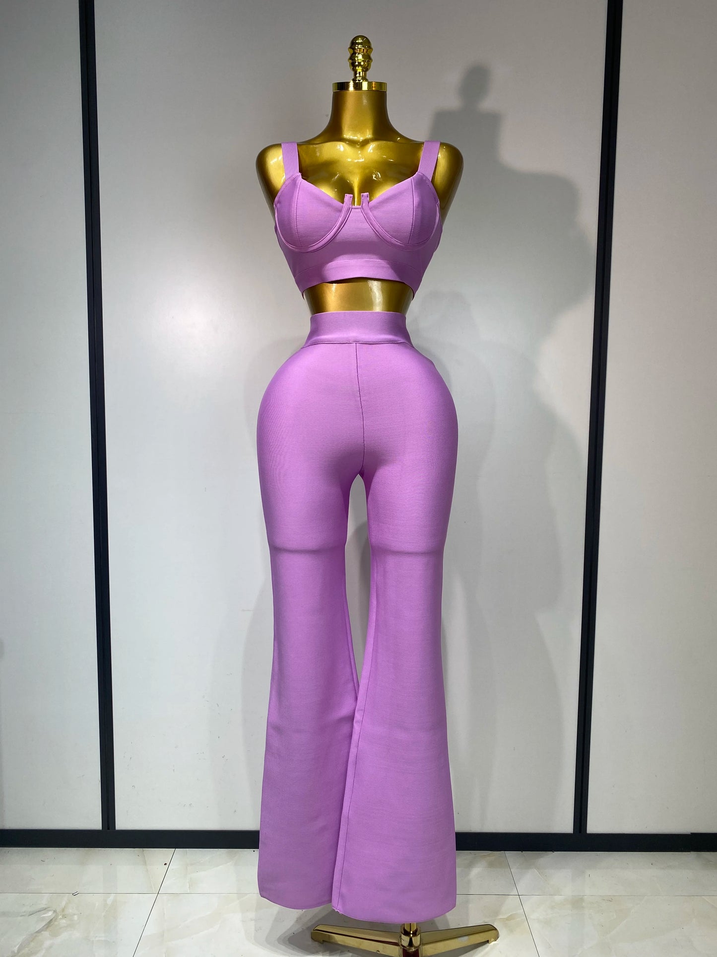 Damen Sexy Bandage Crop Top Hosen-Set Abendparty Club Luxus Geburtstag High Street Mode Elegant Luxus Geburtstags-Outfit